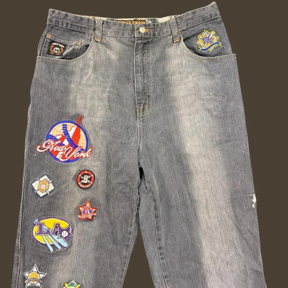 Raw‎ Blue First Team Baggy Jeans 38x34 Blue Vintage Y2K Hip Hop Denim
